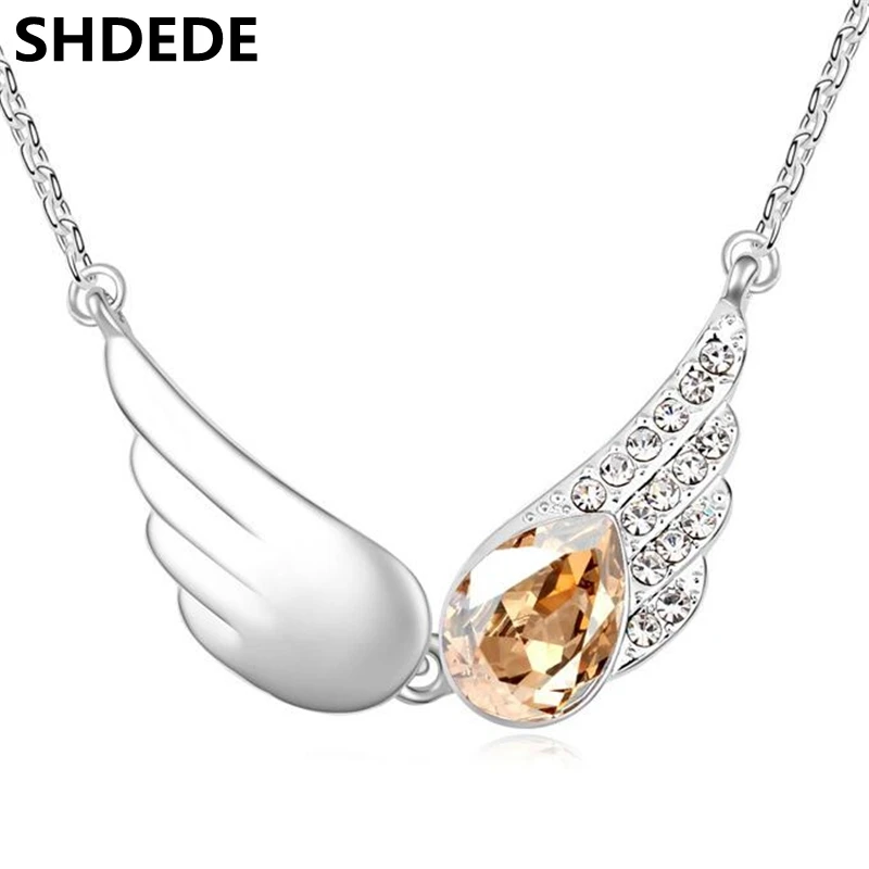 SHDEDE Кристалл от Swarovski Elements ангельские крылья Ожерелье Подвеска Модные ювелирные