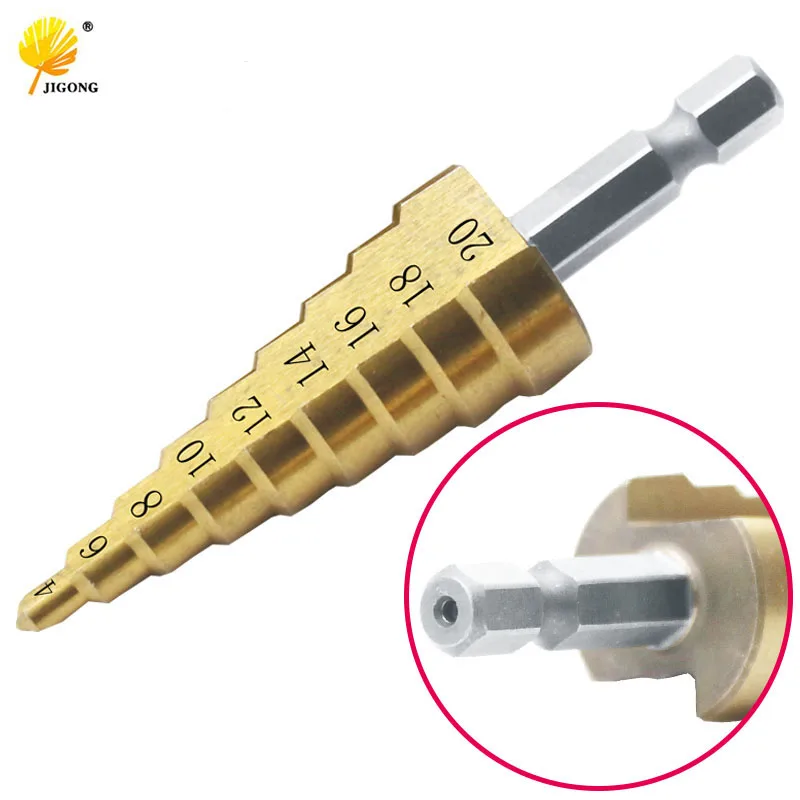 Metric Spiral Flute Step HSS Steel 4241 Cone Titanium Coated Drill Bits Tool Set Hole Cutter 4-20mm 3pcs metric spiral flute the pagoda shape hole cutter 4 12 4 20 4 32mm hss steel cone drill bit set step sharpening