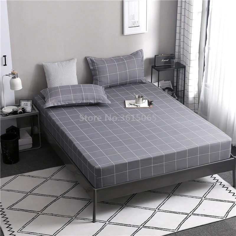 

Modern Gray Plaid Fitted Sheet with Elastic Band 2019 Bed Sheets 25cm Deep Mattress Cover Bedspreads Twin Full Queen King Size