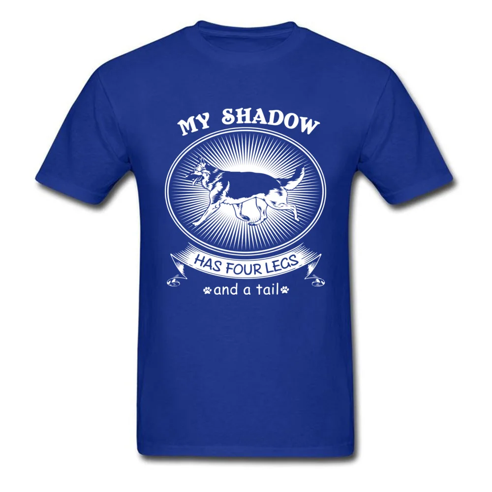 3D Printed 100% Cotton Fabric Men's Short Sleeve Tops & Tees Casual Summer/Fall Top T-shirts New Arrival Round Collar Tee-Shirt German Shepherd Dog Funny Art My Shadow Has Four Legs and A Tail blue