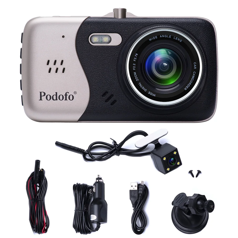 Podofo Novatek 96658 4,0 дюймов ips экран двойной объектив Автомобильный видеорегистратор камера Full HD 1080P Автомобильный видеорегистратор