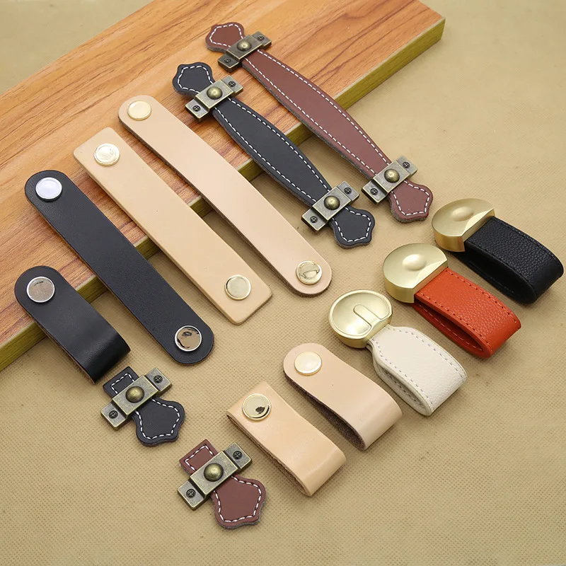

JD Leather Handle Bag Handle Drawer Door Knob Brown Black Furniture Handle Hardware Decoration Zinc Alloy
