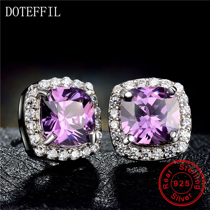 925 пробы серебряные фиолетовые серьги с прозрачными фианитами для женщин женские модные ювелирные изделия с кристаллами и цирконием