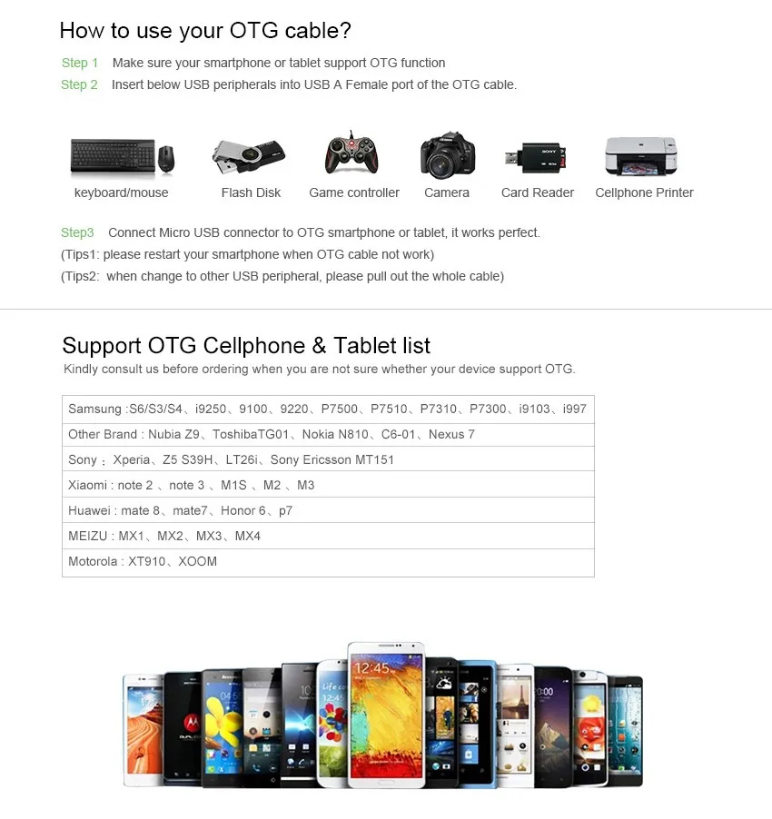 micro usb male usb 2 0 female otg flat cable adapter para usb to mi