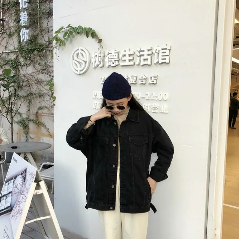 Harajuku черная джинсовая куртка женская одежда 2020 весеннее корейское пальто