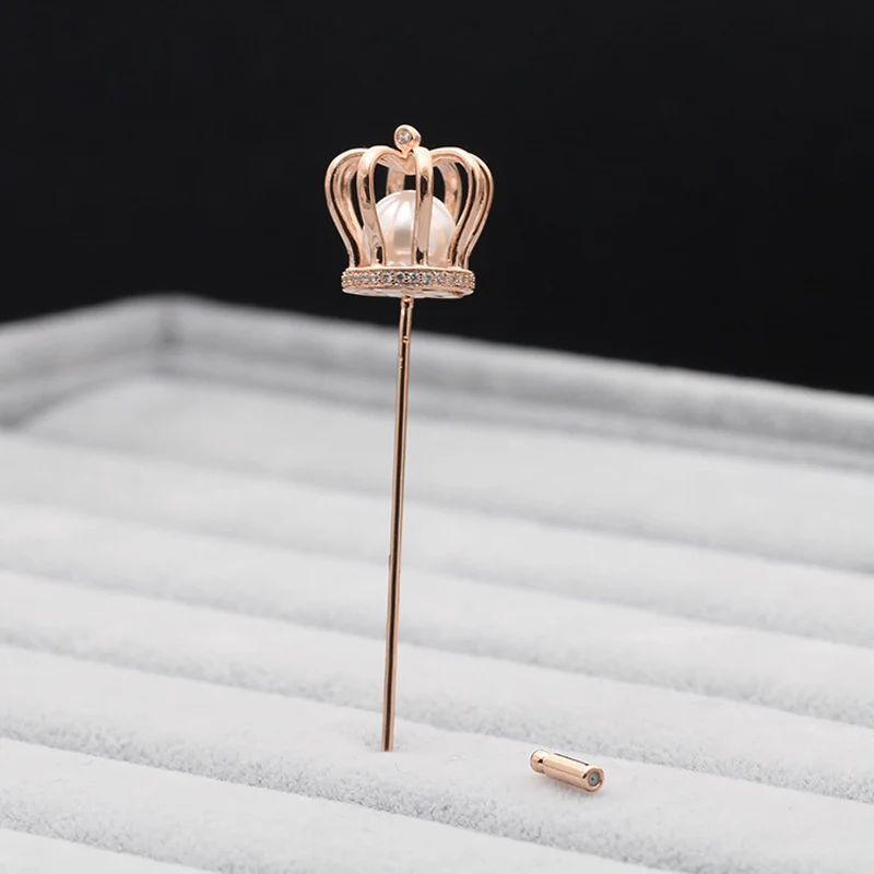 UALGL Fashion Pearl Brooch Jewelry Crown Lapel Pin Men Suit Safety Pins