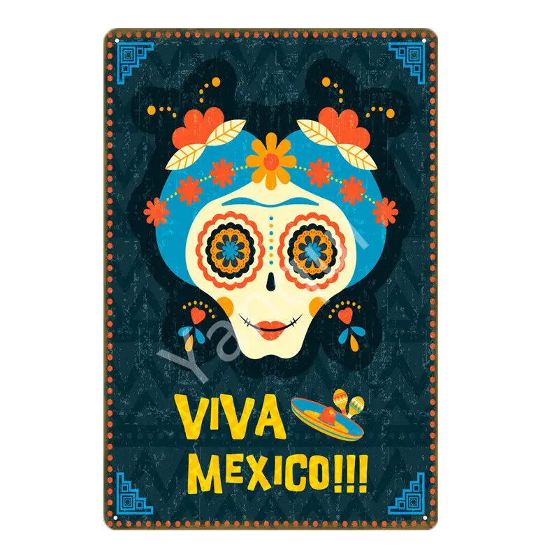 Мексиканская культура День мертвых домашний Декор стены искусства сахарный череп металлический плакат железная живопись Настенная картина ретро оловянные знаки YN182 - Цвет: NEW0391B