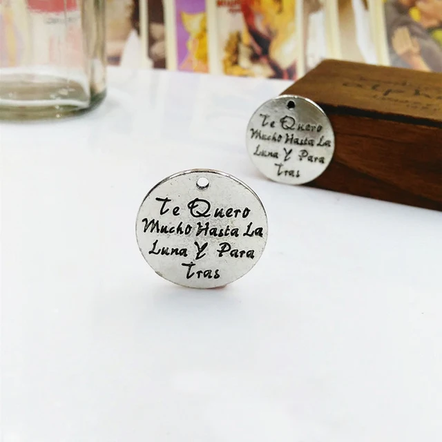 5pcs lot antique silver plated round charm spanish word i love you