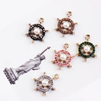 

Min order 20pcs/lot colorful rhinestone decoration alloy cartoon anchor shape metal floating locket charms diy jewelry pendants