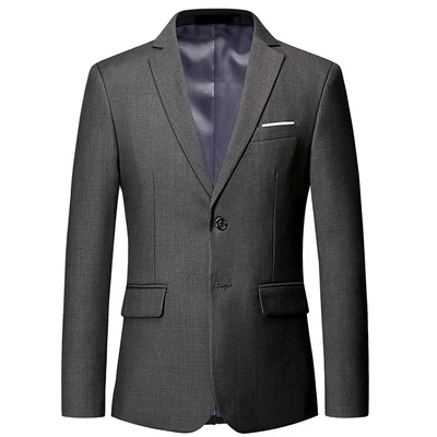 Slim Fit Для мужчин s повседневная куртка одноцветное две кнопки блейзер Для мужчин Классические Цвет Для мужчин s костюм куртки Бизнес пальто Для мужчин M-6XL - Цвет: Серый
