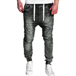 Новый Для мужчин модные Повседневное хип-хоп джинсы Винтаж эластичный мыть Disstressed джинсовые облегающие брюки Жан Homme Для мужчин стрейч