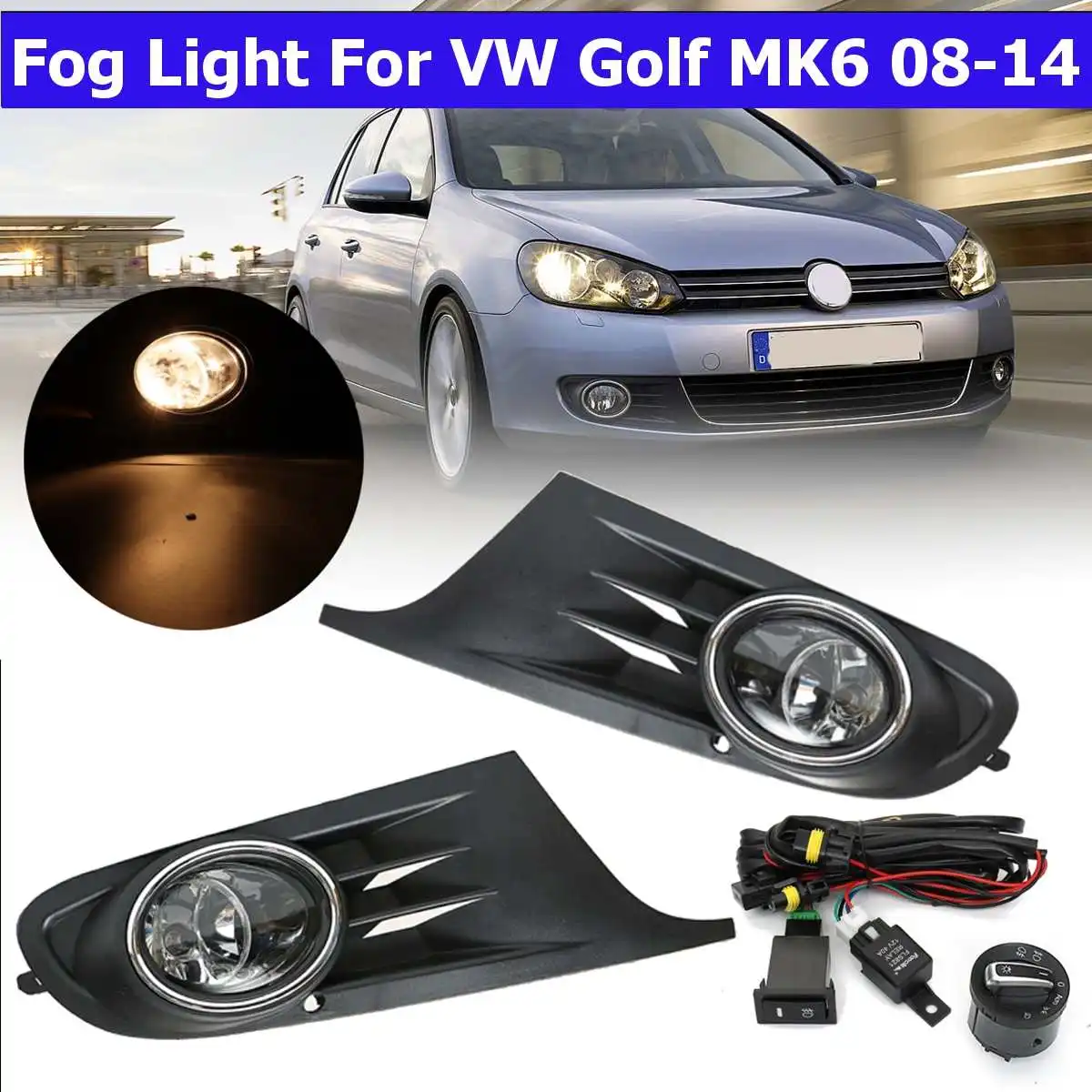 Автомобильный передний бампер противотуманные на решетке лампы с 9006 лампочкой выключатель проводки для VW Golf 6 Golf MK6 2008- Аксессуары