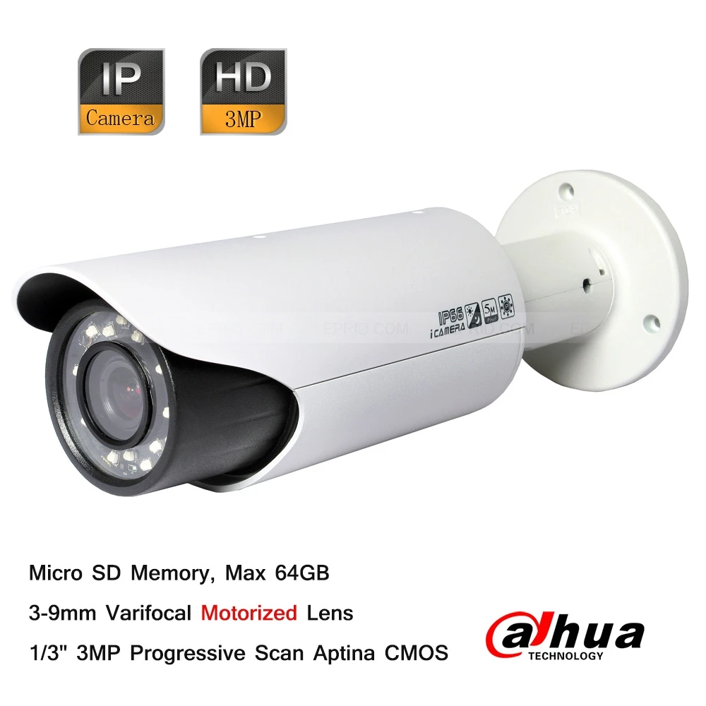 Dahua 3 MP Full HD IP66 PoE 30m IR 3-9mm Motorized Lens Network IP Bullet Camera