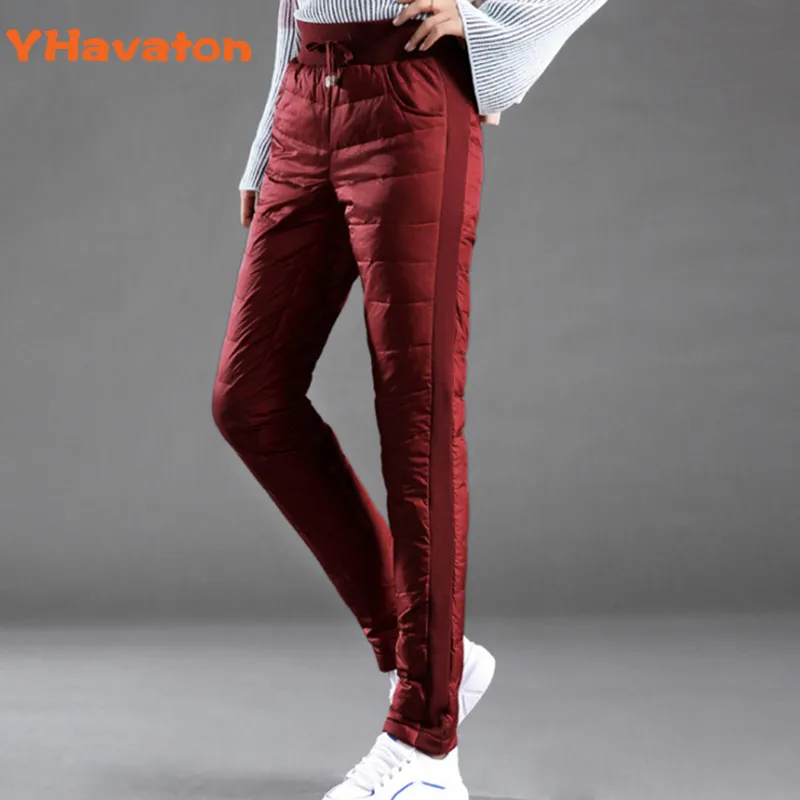 Зимние теплые пуховые штаны для женщин размера плюс, черные брюки, повседневные теплые женские зимние штаны для женщин, толстые утиные пуховики YHavaton - Цвет: Red