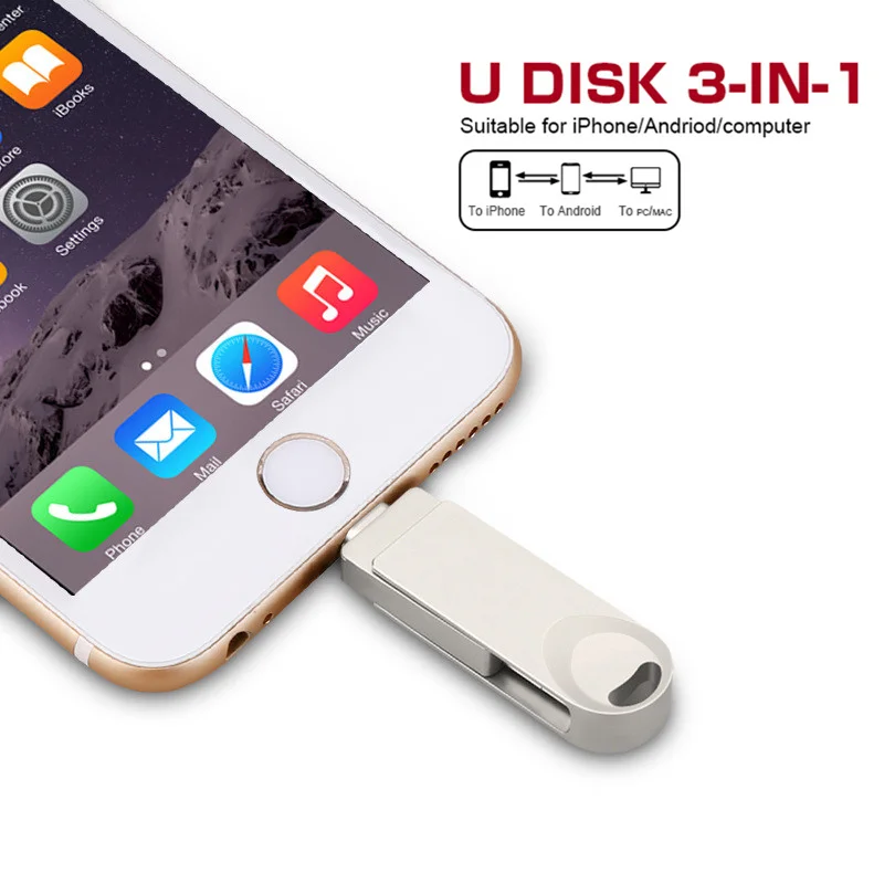Eaget 3 in 1 USB Flash Drive 32GB Pendrive usb flash disk Pen drive 64GB 128GB Metal Memory Stick For iPhone PC | Компьютеры и офис