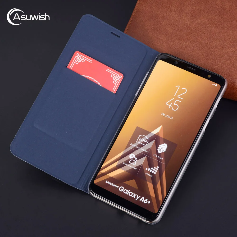 Кожаный чехол с откидной крышкой для телефона Samsung Galaxy A6 Plus 2018 A 6 A62018 A6plus