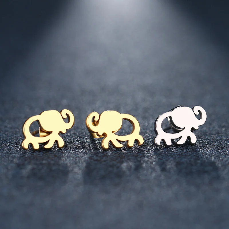 CACANA Stainless Steel Stud Earring For Women Man African Elephant Gold And Silver Color Lover's Engagement Jewelry