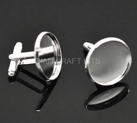 

50 Cuff Link blanks, silver plated bezel tray blanks, fits 18mm round cabochons ,or you choose custom size high quality