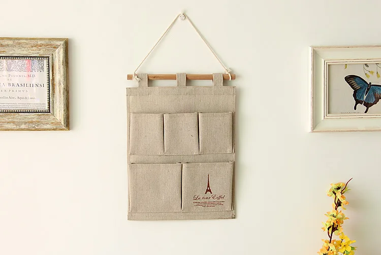 Wall Hanging Bag Organizer Linen Durable Tower 5 Pockets Household Door