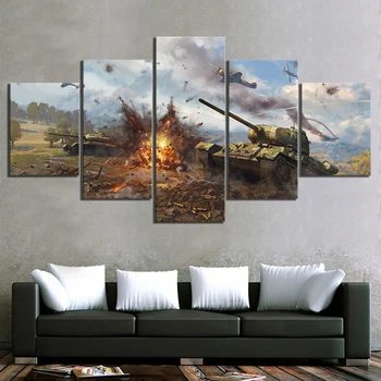 

Home Decor Modular Poster Pictures 5 Pcs Aircraft And Tanks War Thunder Game Wall Artwork Canvas Painting Printed Living Room