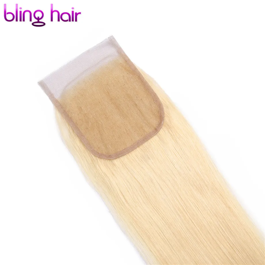 Bling hair#613 блонд Remy человеческие волосы Закрытие 4*4 бразильские прямые волосы Кружева Закрытие свободный/средний/три части 1b/613 8-22 дюйма