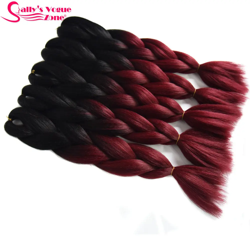 Ombre Braiding hair Kanekalon Two Tone Color Black Wine Red Jumbo braids Bulk Hair Extenion Braiding (16)