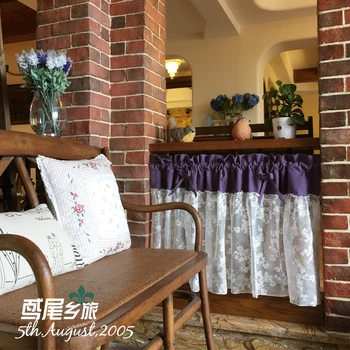 

Free shipping Elegant lace yarn tulle stitching pastoral short curtain kitchen curtains for living room bedroom drape customized