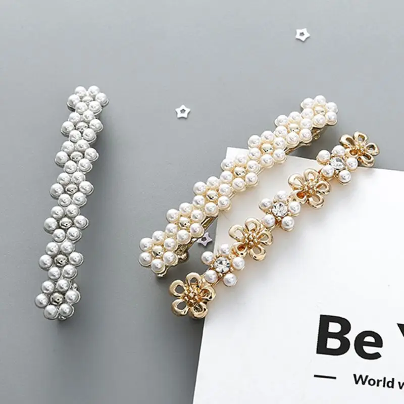

Women Ladies Korean Metal Alloy French Hair Clip Hollow Star Flower Imitation Pearl Rhinestone Pigtail Spring Hairgrip Barrettes