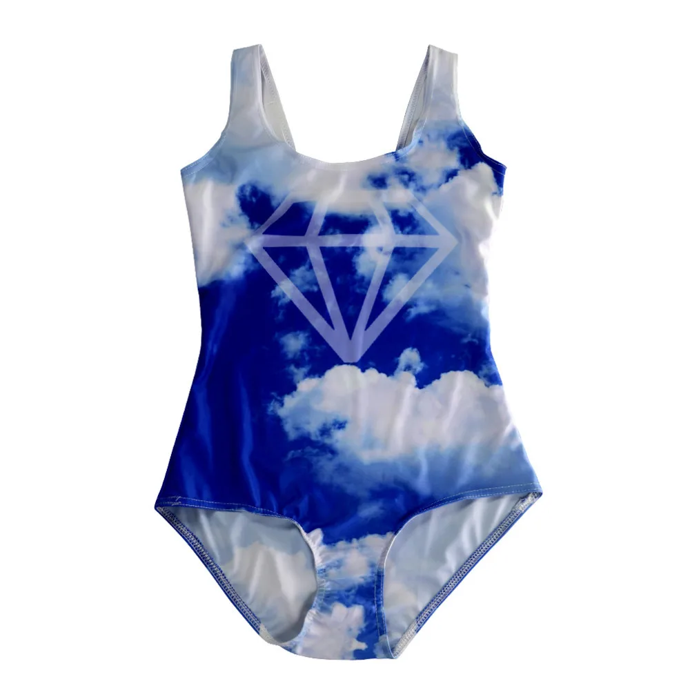 2016 Women Sexy SWIMSUIT Digital Diamond Cloud Print Popular Zip Slim