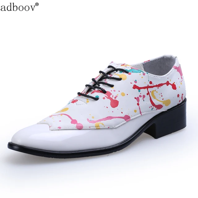 fashionable mens party leather shoes graffiti model coloured drawing