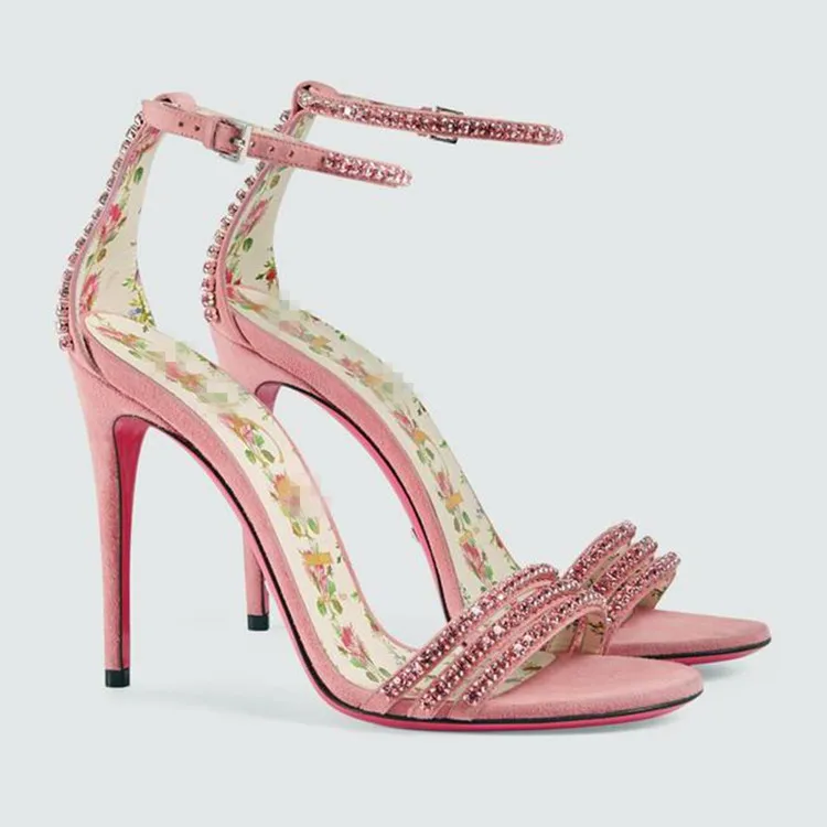 

Moraima Snc 2019 New Woman Summer Shoes Pink Diamond Printed High-heeled Sandals Open Toes Banquet Women Stilettos Elegant Pumps