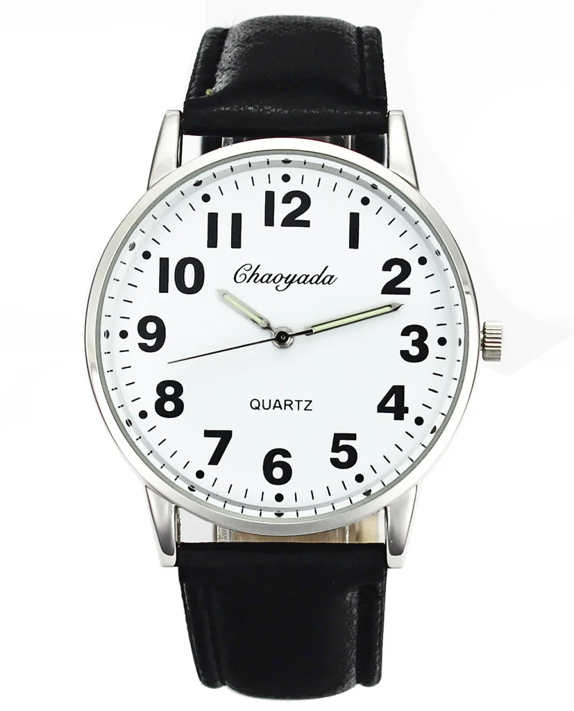 Мужские и женские повседневные Простые черные и белые кожаные женские мужские Дешевые Аналоговые кварцевые наручные часы