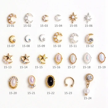 

10pcs 3D rhinestones Nail Art Alloy Decorations Crystal DIY Moon Star Circle with Pearl Nail jewelry Charms manicure