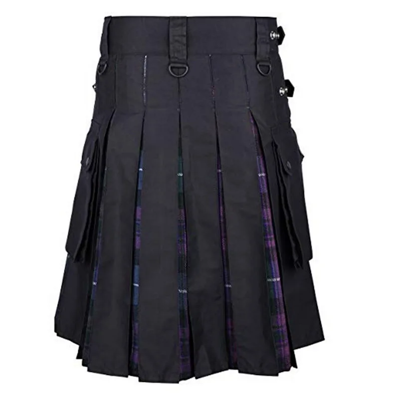 SHUJIN Adjustable Waist Men Casual Skirt Pant Solid Plaid Punk Hip-hop Avant Garde Men Fashion Trousers Scottish Kilt