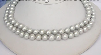 

Genuine 10mm 2row round Gray pearl necklace 14K clasp ^^^@^Noble style Natural Fine jewe (B0322)
