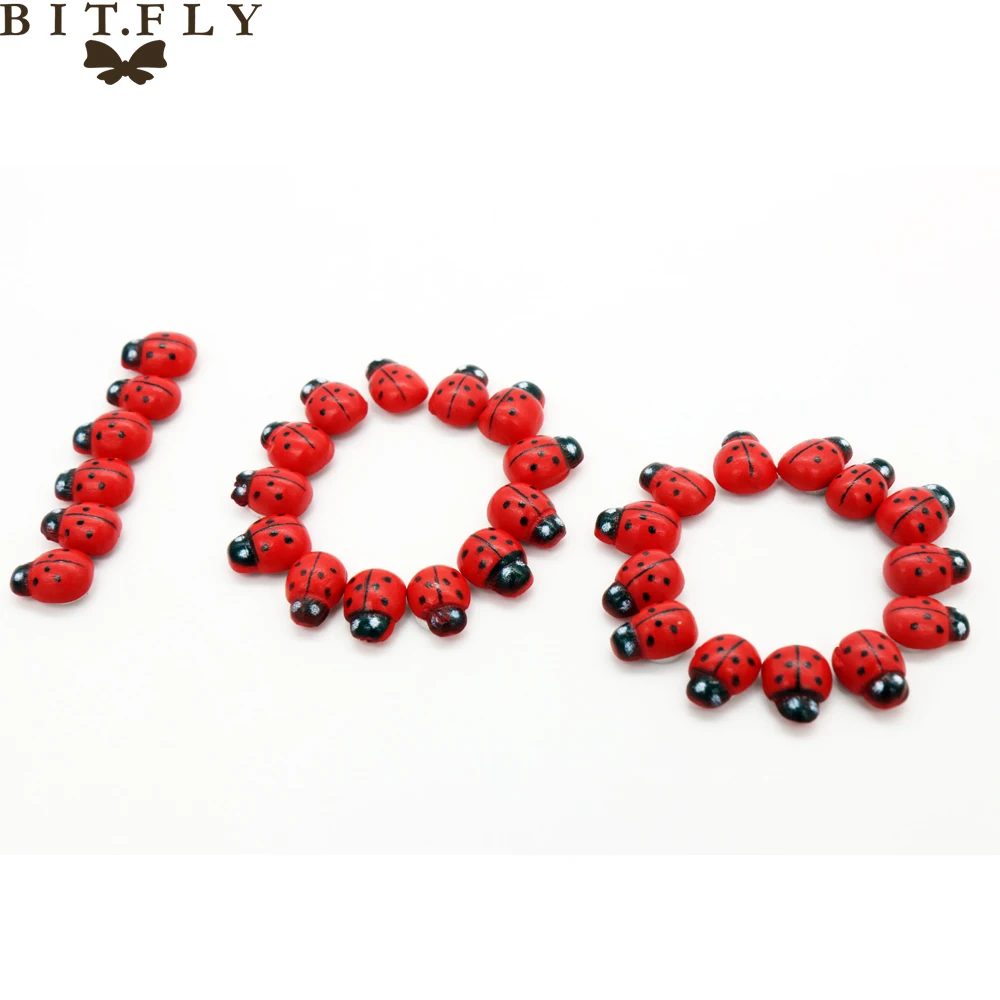 

20PCS New Wooden Ladybird Ladybug Sticker Red DIY Decoration Children Kids Painted Adhesive Back Home Party Holiday Wholesale
