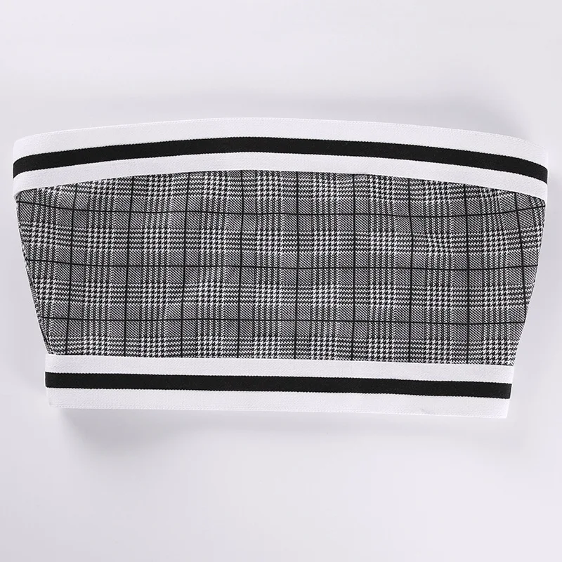 Focal20 Streetwear Summer Women Sexy Pilaid Strapless Tube Top Summer Patchwork Crop Top Skinny Cropped Tube Top Focal20 Streetwear Summer Women Sexy Pilaid Strapless Tube Top Summer Patchwork Crop Top Skinny Cropped Tube Top