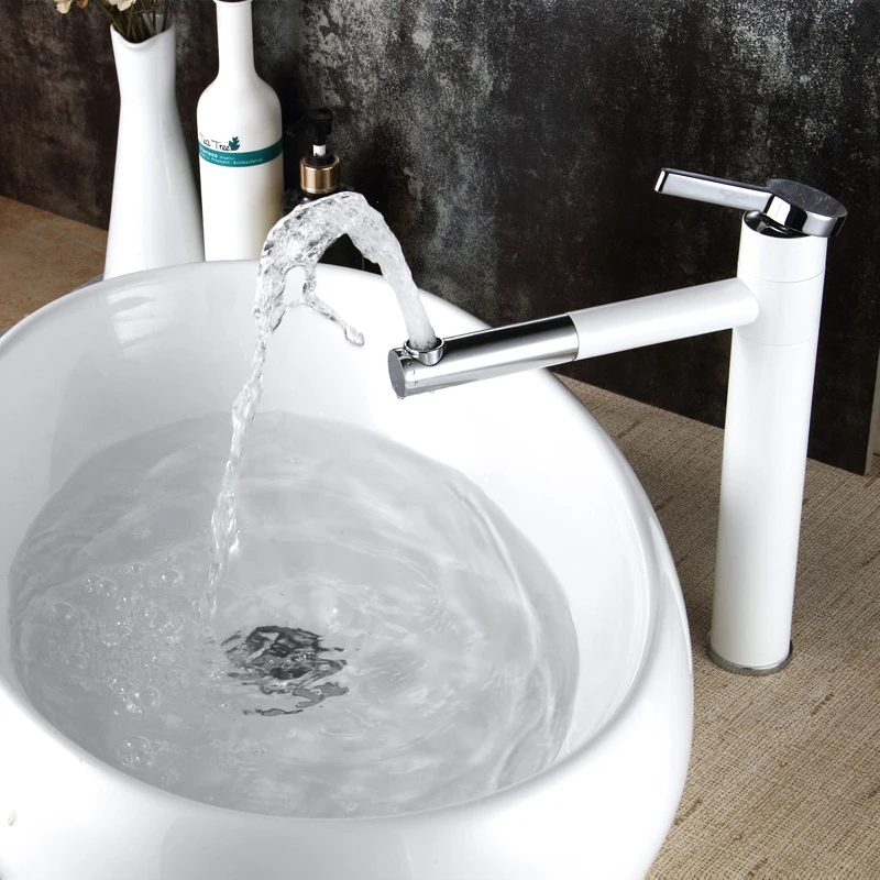 

Best Quality Chrome & White Painting Brass Basin Faucet Swivel Bar Vessel Sink Mixer Tap Deck Mounted grifo lavamanos