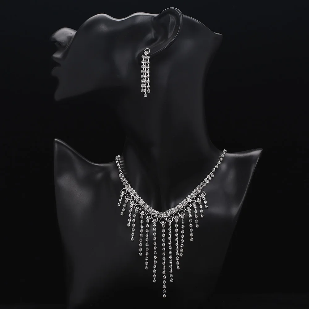 TREAZY Elegant Wedding Jewelry Sets for Women Pearls Crystal Necklace Earrings Bridal Jewelry Sets Prom Wedding Accessories