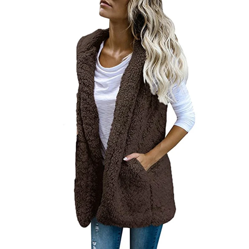 Buy Womens Sleeveless Fuzzy Cardigan Hoodie Fleece