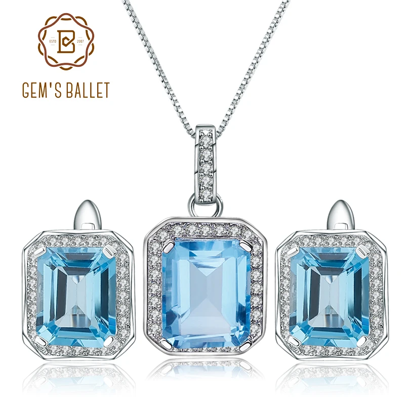 GEM'S BALLET 12.69ct квадратный натуральный голубой топаз Свадебный комплект ювелирных изделий 925 пробы Серебряные Серьги с драгоценными камнями