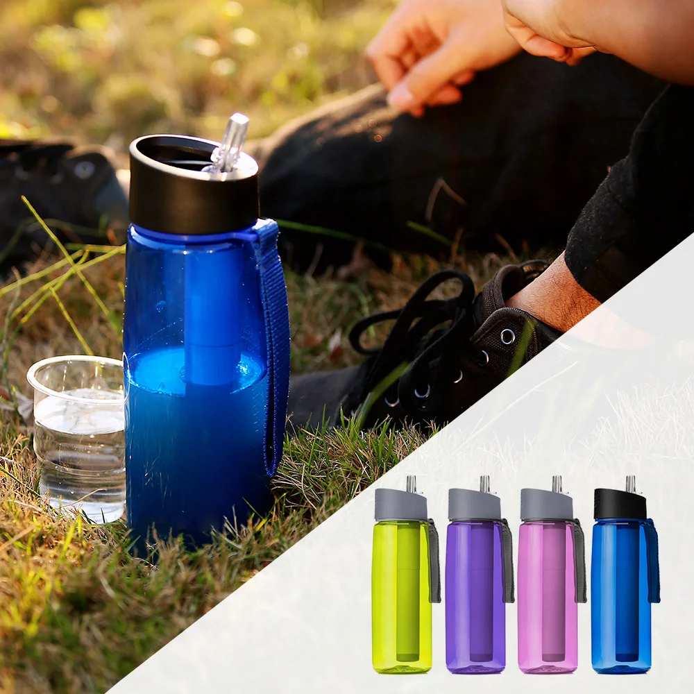 

650ml Outdoor Water Filter Bottle Survival Camping Water Filtration Bottle Purifier for Camping Hiking Traveling