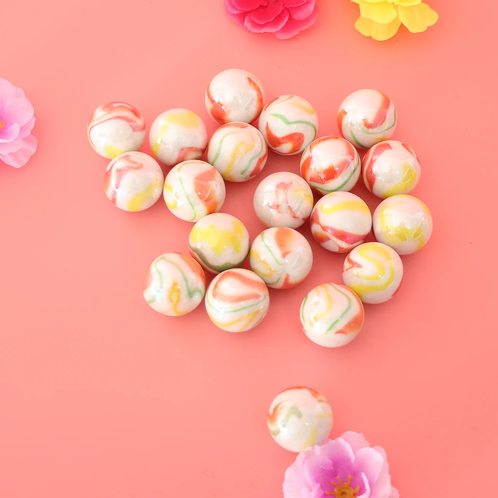 20pcs 25mm Floral Stripes Glass Bead Marbles Ball Run Stress Swirl Toy Decor