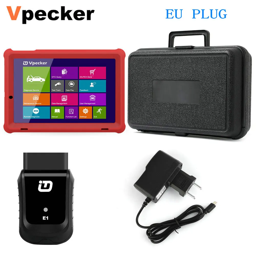 VPECKER E1 Wi-Fi Профессиональный OBD2 Автомобильный сканер АБС давления воздуха в шинах DPF SAS IMMO OBDII диагностический инструмент с 10-дюймовый планшет бесплатного обновления - Цвет: E1 With EU Plug