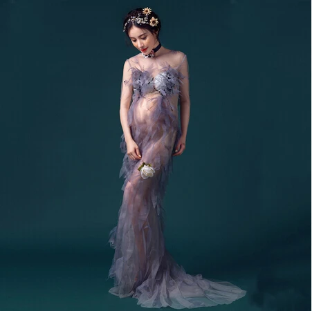 

High Quality Pregnant Maternity Fashion Photography Props Romantic Elegant Long Fairy Trailing Dress Photo Shoot Shower clothing