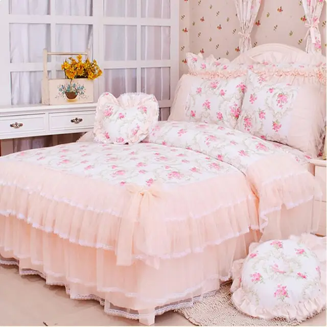 Luxury Lace Bedspread Princess Comforter Quilt Duvet Cover King Luxury Lace Bedspread Princess Comforter Quilt Duvet Cover King Queen 4pcs Flowers Bed Skirts
