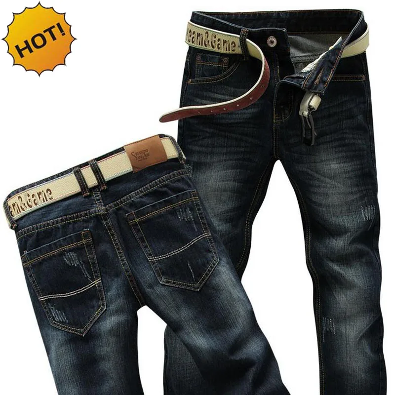 New 2016 Fashion Men Straight Casual Slim Fit Middle Waist Blue Washing Robins Classic Design Denim