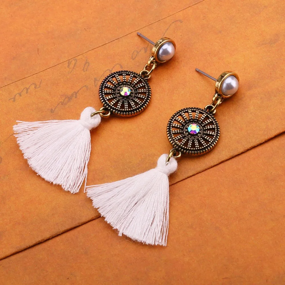 Fashion Pearl Tassel Dangle Ear Earrings Women Long Tassel Fringe Party