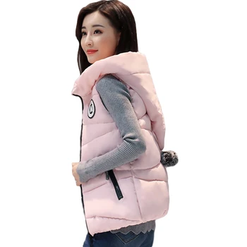 

Hot Women Vest 2018 Winter Short Waistcoat Warm Cotton Hooded Plus Size Vests Female Sleeveless Jacket Lady Coat M-XXXL CM742