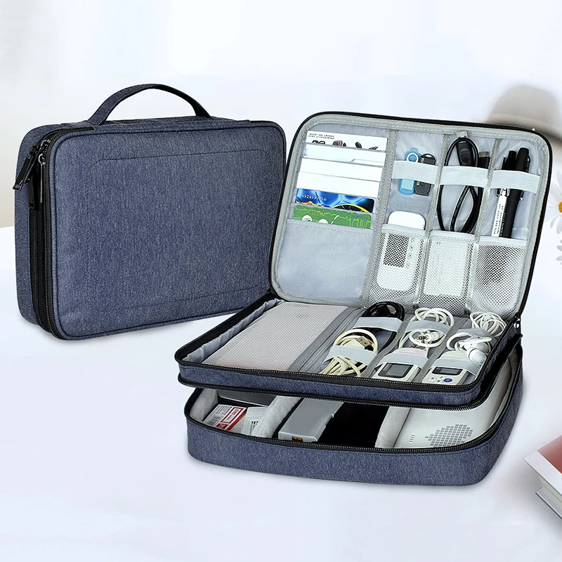 

Cable Organizer Bag Portable Case SD Cards Flash Drives Wires Earphones Double Layer Storage Box Travel Electronic Accessories